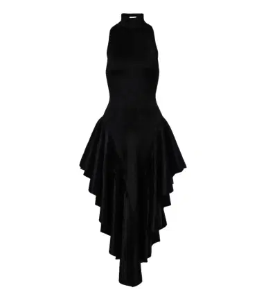Alaïa Alaïa Asymmetric ruffled velvet midi dress | Thumbnail 1