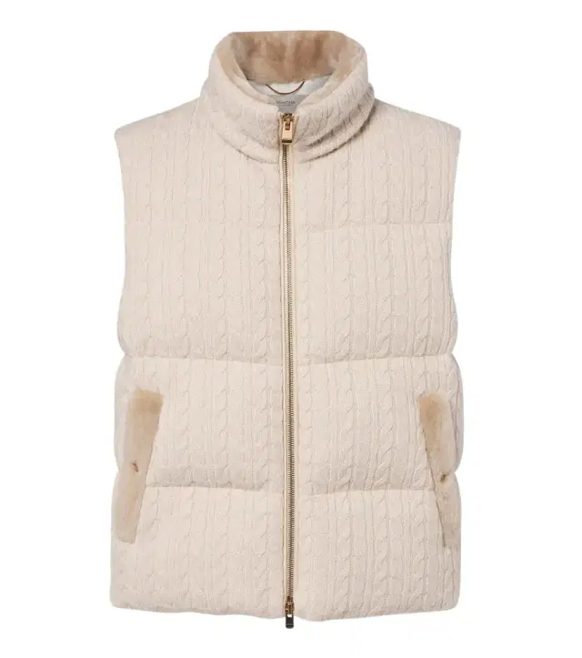 Cable-knit cashmere puffer vest