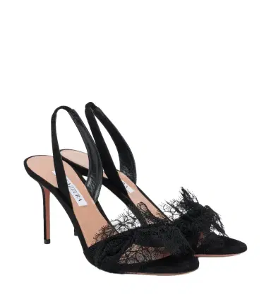 Aquazzura Lover lace-trimmed suede slingback sandals | Thumbnail 1 Aquazzura Lover lace-trimmed suede slingback sandals | Thumbnail 1