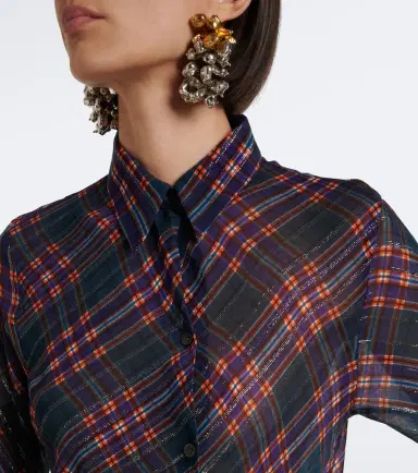 Dries Van Noten Checked lamé shirt dress | Thumbnail 6