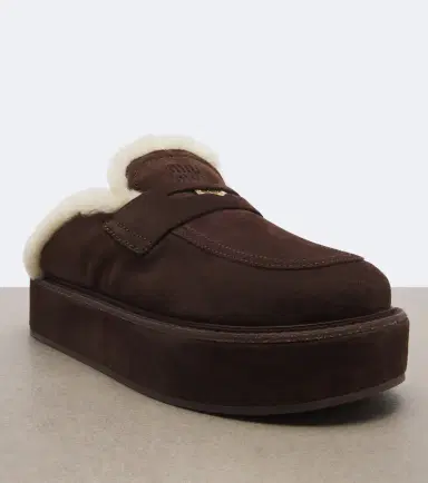 Miu Miu Shearling-lined suede platform mules | Thumbnail 3 Miu Miu Shearling-lined suede platform mules | Thumbnail 3