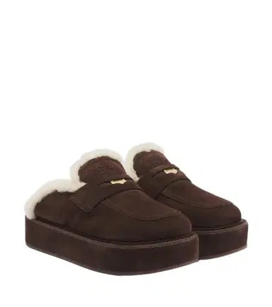 Miu Miu Shearling-lined suede platform mules | Thumbnail 1 Miu Miu Shearling-lined suede platform mules | Thumbnail 1