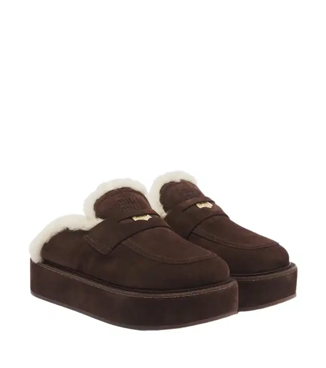 Miu Miu Shearling-lined suede platform mules