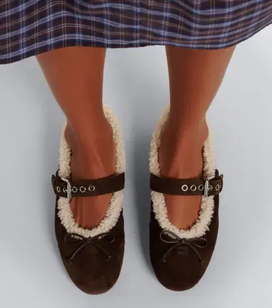 Miu Miu Shearling-lined suede ballet flats | Thumbnail 6 Miu Miu Shearling-lined suede ballet flats | Thumbnail 6