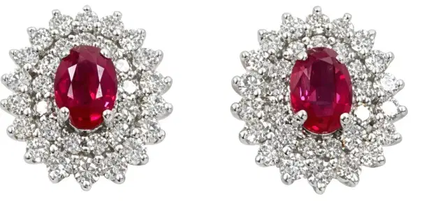 Wish Fine Jewelry 2.42ct Diamond Ruby 18K Gold Double Halo Earrings