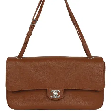 Chanel Chanel Maxi "Souplissimo" Small Flap Bag Camel Grained Calfskin Silver Hardware | Thumbnail 1 Chanel Chanel Maxi "Souplissimo" Small Flap Bag Camel Grained Calfskin Silver Hardware | Thumbnail 1