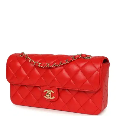 Chanel Chanel Medium East West Flap Bag Red Lambskin Gold Hardware | Thumbnail 5 Chanel Chanel Medium East West Flap Bag Red Lambskin Gold Hardware | Thumbnail 5
