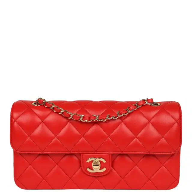Chanel Chanel Medium East West Flap Bag Red Lambskin Gold Hardware