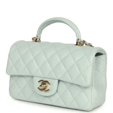 Chanel Chanel Mini Classic Rectangular Top Handle Flap Bag Light Blue Lambskin Light Gold Hardware | Thumbnail 5 Chanel Chanel Mini Classic Rectangular Top Handle Flap Bag Light Blue Lambskin Light Gold Hardware | Thumbnail 5
