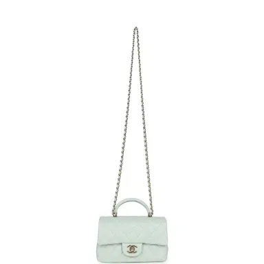 Chanel Chanel Mini Classic Rectangular Top Handle Flap Bag Light Blue Lambskin Light Gold Hardware | Thumbnail 7 Chanel Chanel Mini Classic Rectangular Top Handle Flap Bag Light Blue Lambskin Light Gold Hardware | Thumbnail 7