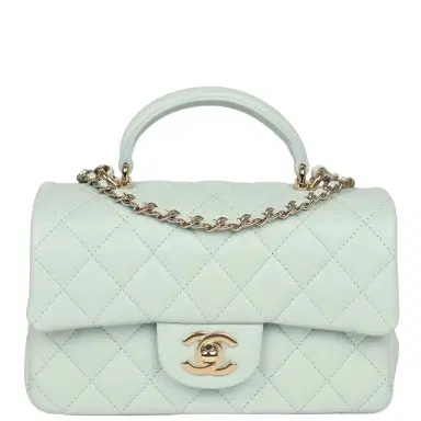 Chanel Chanel Mini Classic Rectangular Top Handle Flap Bag Light Blue Lambskin Light Gold Hardware | Thumbnail 1 Chanel Chanel Mini Classic Rectangular Top Handle Flap Bag Light Blue Lambskin Light Gold Hardware | Thumbnail 1