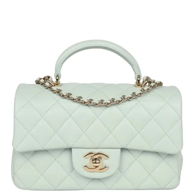 Chanel Chanel Mini Classic Rectangular Top Handle Flap Bag Light Blue Lambskin Light Gold Hardware
