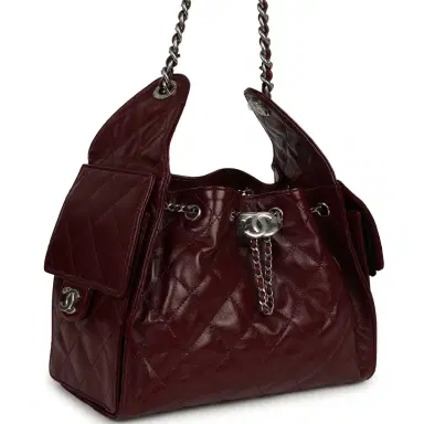 Chanel Chanel Small 25 Hobo Bag Dark Burgundy Shiny Lambskin Silver Hardware | Thumbnail 2
