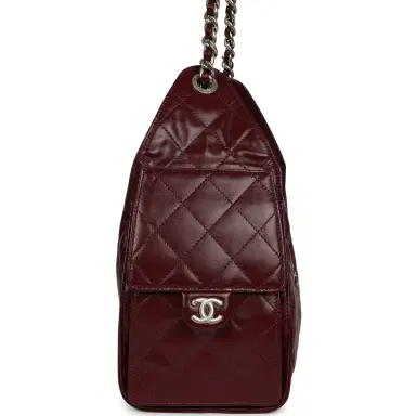 Chanel Chanel Small 25 Hobo Bag Dark Burgundy Shiny Lambskin Silver Hardware | Thumbnail 3