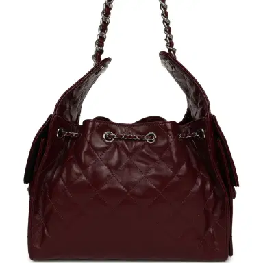 Chanel Chanel Small 25 Hobo Bag Dark Burgundy Shiny Lambskin Silver Hardware | Thumbnail 4