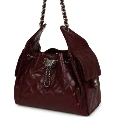 Chanel Chanel Small 25 Hobo Bag Dark Burgundy Shiny Lambskin Silver Hardware | Thumbnail 5