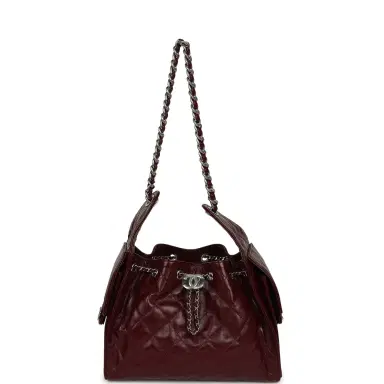 Chanel Chanel Small 25 Hobo Bag Dark Burgundy Shiny Lambskin Silver Hardware | Thumbnail 7