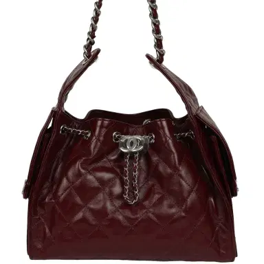 Chanel Chanel Small 25 Hobo Bag Dark Burgundy Shiny Lambskin Silver Hardware | Thumbnail 1