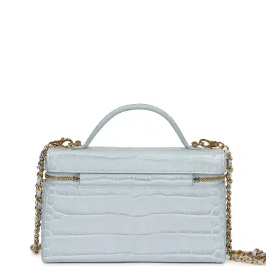 Chanel Chanel Top Handle Long Vanity Case with Chain Light Blue Croc Embossed Calfskin Gold Hardware | Thumbnail 4 Chanel Chanel Top Handle Long Vanity Case with Chain Light Blue Croc Embossed Calfskin Gold Hardware | Thumbnail 4