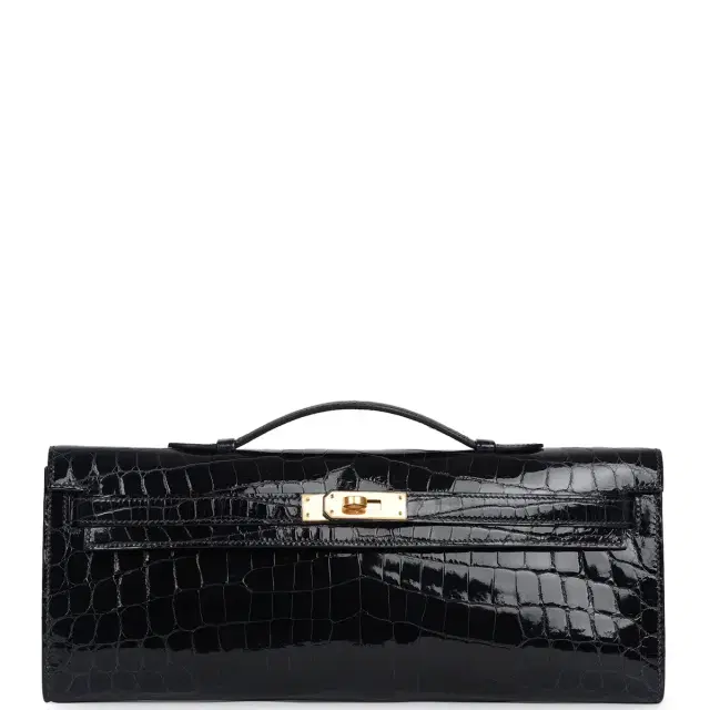 HERMÈS Hermes Kelly Cut Bleu Marine Shiny Niloticus Crocodile Gold Hardware
