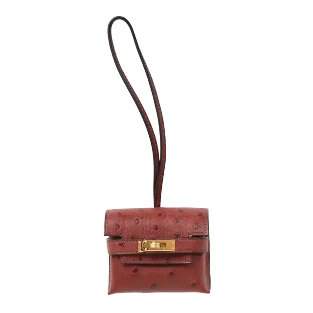 HERMÈS Hermes Kelly Festival Bag Charm Rouge H Ostrich Gold Hardware