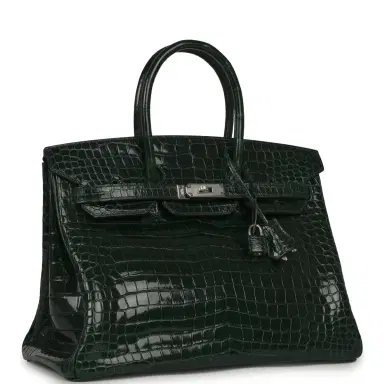 HERMÈS Pre-owned Hermes Birkin 35 Vert Fonce Shiny Porosus Crocodile Palladium Hardware | Thumbnail 2 HERMÈS Pre-owned Hermes Birkin 35 Vert Fonce Shiny Porosus Crocodile Palladium Hardware | Thumbnail 2