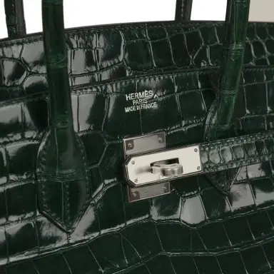 HERMÈS Pre-owned Hermes Birkin 35 Vert Fonce Shiny Porosus Crocodile Palladium Hardware | Thumbnail 7 HERMÈS Pre-owned Hermes Birkin 35 Vert Fonce Shiny Porosus Crocodile Palladium Hardware | Thumbnail 7
