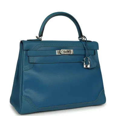 HERMÈS Pre-owned Hermes Ghillies Kelly Retourne 32 Bleu De Galice Swift, Grain D'H Palladium Hardware | Thumbnail 2 HERMÈS Pre-owned Hermes Ghillies Kelly Retourne 32 Bleu De Galice Swift, Grain D'H Palladium Hardware | Thumbnail 2