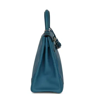 HERMÈS Pre-owned Hermes Ghillies Kelly Retourne 32 Bleu De Galice Swift, Grain D'H Palladium Hardware | Thumbnail 3 HERMÈS Pre-owned Hermes Ghillies Kelly Retourne 32 Bleu De Galice Swift, Grain D'H Palladium Hardware | Thumbnail 3