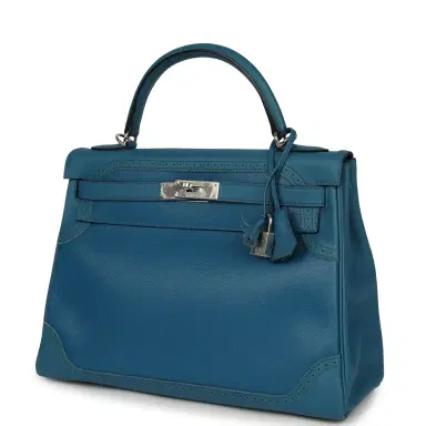 HERMÈS Pre-owned Hermes Ghillies Kelly Retourne 32 Bleu De Galice Swift, Grain D'H Palladium Hardware | Thumbnail 5 HERMÈS Pre-owned Hermes Ghillies Kelly Retourne 32 Bleu De Galice Swift, Grain D'H Palladium Hardware | Thumbnail 5
