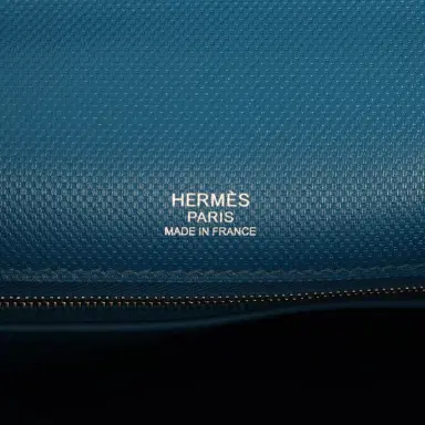 HERMÈS Pre-owned Hermes Ghillies Kelly Retourne 32 Bleu De Galice Swift, Grain D'H Palladium Hardware | Thumbnail 7 HERMÈS Pre-owned Hermes Ghillies Kelly Retourne 32 Bleu De Galice Swift, Grain D'H Palladium Hardware | Thumbnail 7