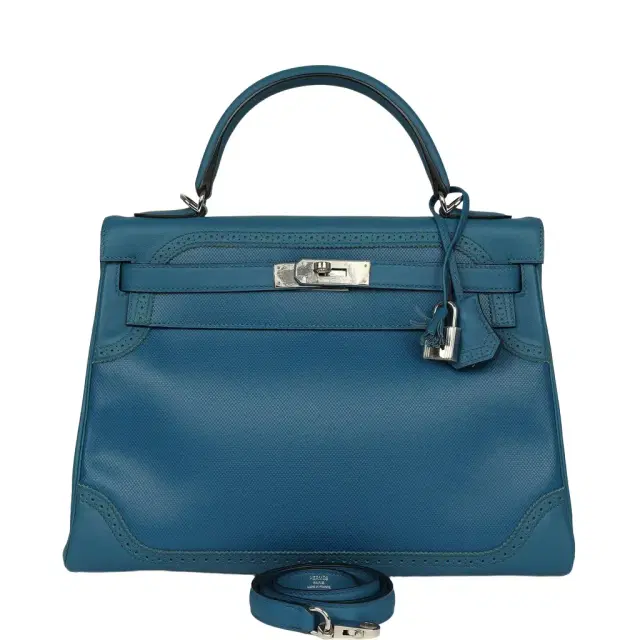 HERMÈS Pre-owned Hermes Ghillies Kelly Retourne 32 Bleu De Galice Swift, Grain D'H Palladium Hardware