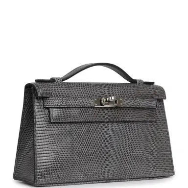 HERMÈS Pre-owned Hermes Kelly Pochette Ardoise Varanus Niloticus Lizard Palladium Hardware | Thumbnail 2