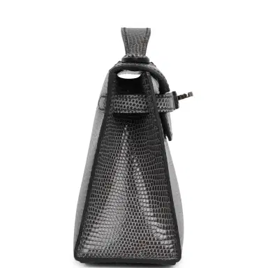 HERMÈS Pre-owned Hermes Kelly Pochette Ardoise Varanus Niloticus Lizard Palladium Hardware | Thumbnail 3