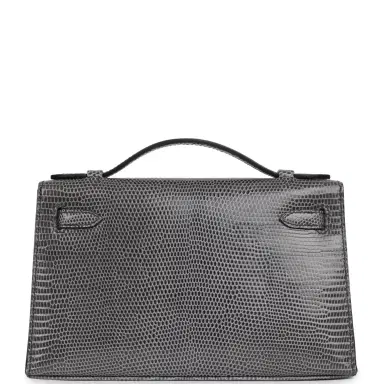 HERMÈS Pre-owned Hermes Kelly Pochette Ardoise Varanus Niloticus Lizard Palladium Hardware | Thumbnail 4
