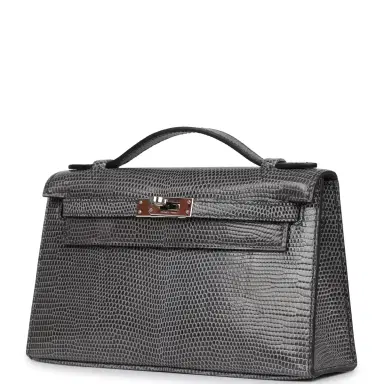 HERMÈS Pre-owned Hermes Kelly Pochette Ardoise Varanus Niloticus Lizard Palladium Hardware | Thumbnail 5