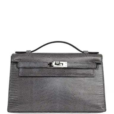 HERMÈS Pre-owned Hermes Kelly Pochette Ardoise Varanus Niloticus Lizard Palladium Hardware | Thumbnail 1