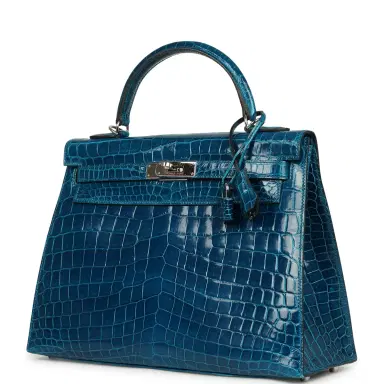 HERMÈS Pre-owned Hermes Kelly Sellier 32 Bleu Izmir Shiny Niloticus Crocodile Palladium Hardware | Thumbnail 5 HERMÈS Pre-owned Hermes Kelly Sellier 32 Bleu Izmir Shiny Niloticus Crocodile Palladium Hardware | Thumbnail 5