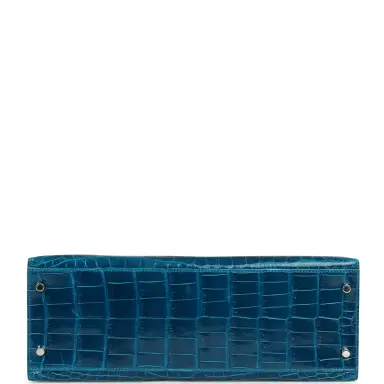 HERMÈS Pre-owned Hermes Kelly Sellier 32 Bleu Izmir Shiny Niloticus Crocodile Palladium Hardware | Thumbnail 6 HERMÈS Pre-owned Hermes Kelly Sellier 32 Bleu Izmir Shiny Niloticus Crocodile Palladium Hardware | Thumbnail 6