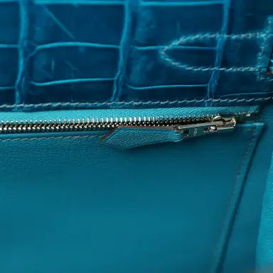 HERMÈS Pre-owned Hermes Kelly Sellier 32 Bleu Izmir Shiny Niloticus Crocodile Palladium Hardware | Thumbnail 8 HERMÈS Pre-owned Hermes Kelly Sellier 32 Bleu Izmir Shiny Niloticus Crocodile Palladium Hardware | Thumbnail 8