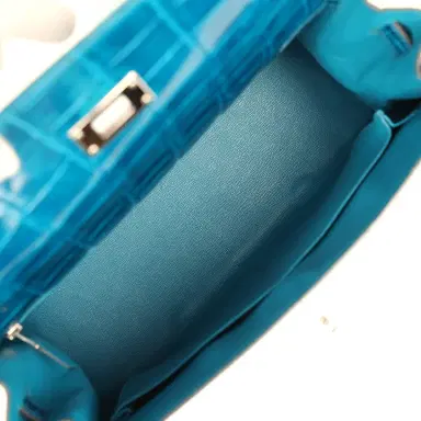 HERMÈS Pre-owned Hermes Kelly Sellier 32 Bleu Izmir Shiny Niloticus Crocodile Palladium Hardware | Thumbnail 9 HERMÈS Pre-owned Hermes Kelly Sellier 32 Bleu Izmir Shiny Niloticus Crocodile Palladium Hardware | Thumbnail 9