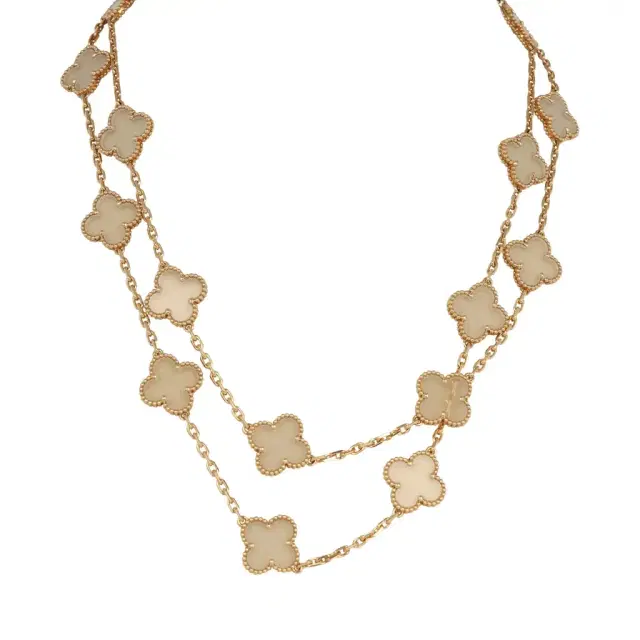 Van Cleef & Arpels Pre-owned Van Cleef & Arpels Vintage Alhambra Clear Rock Candy Crystal 20 Motif Long Necklace 18K