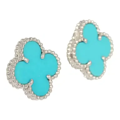 Van Cleef & Arpels Pre-owned Van Cleef & Arpels Vintage Alhambra Motif Earrings Turquoise 18K White Gold | Thumbnail 2