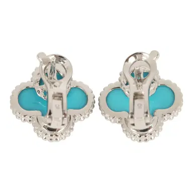 Van Cleef & Arpels Pre-owned Van Cleef & Arpels Vintage Alhambra Motif Earrings Turquoise 18K White Gold | Thumbnail 3