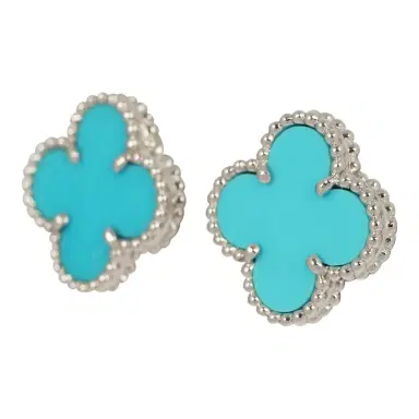 Van Cleef & Arpels Pre-owned Van Cleef & Arpels Vintage Alhambra Motif Earrings Turquoise 18K White Gold | Thumbnail 4