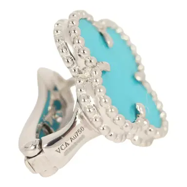 Van Cleef & Arpels Pre-owned Van Cleef & Arpels Vintage Alhambra Motif Earrings Turquoise 18K White Gold | Thumbnail 5