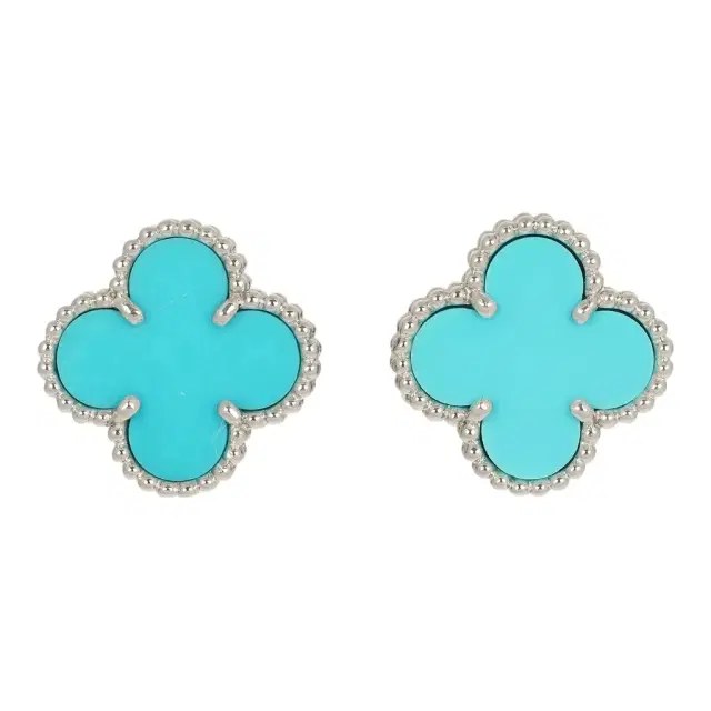 Van Cleef & Arpels Pre-owned Van Cleef & Arpels Vintage Alhambra Motif Earrings Turquoise 18K White Gold