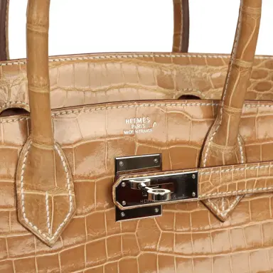 HERMÈS Vintage Hermes Birkin 30 Ficelle Shiny Porosus Crocodile Palladium Hardware | Thumbnail 7 HERMÈS Vintage Hermes Birkin 30 Ficelle Shiny Porosus Crocodile Palladium Hardware | Thumbnail 7