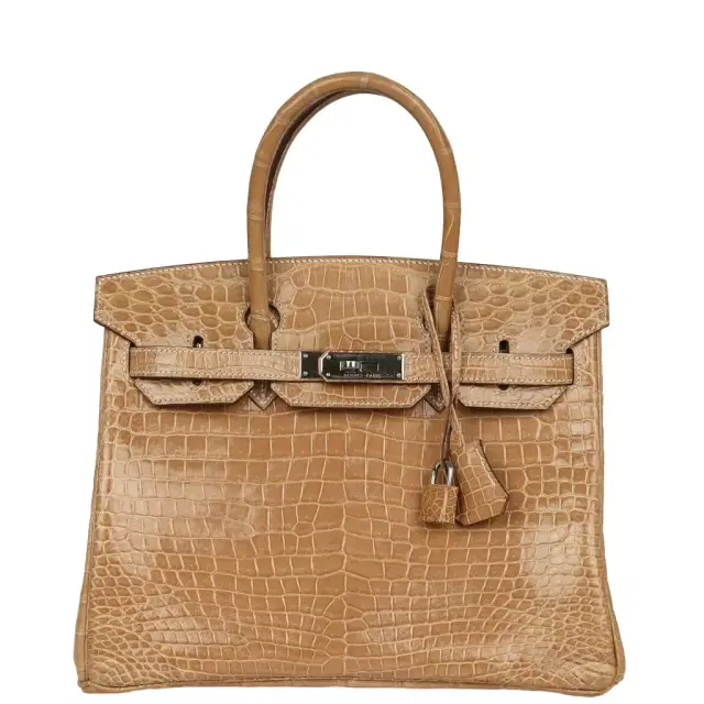 HERMÈS Vintage Hermes Birkin 30 Ficelle Shiny Porosus Crocodile Palladium Hardware