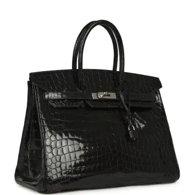 HERMÈS Vintage Hermes Birkin 35 Black Shiny Niloticus Crocodile Palladium Hardware | Thumbnail 2 HERMÈS Vintage Hermes Birkin 35 Black Shiny Niloticus Crocodile Palladium Hardware | Thumbnail 2